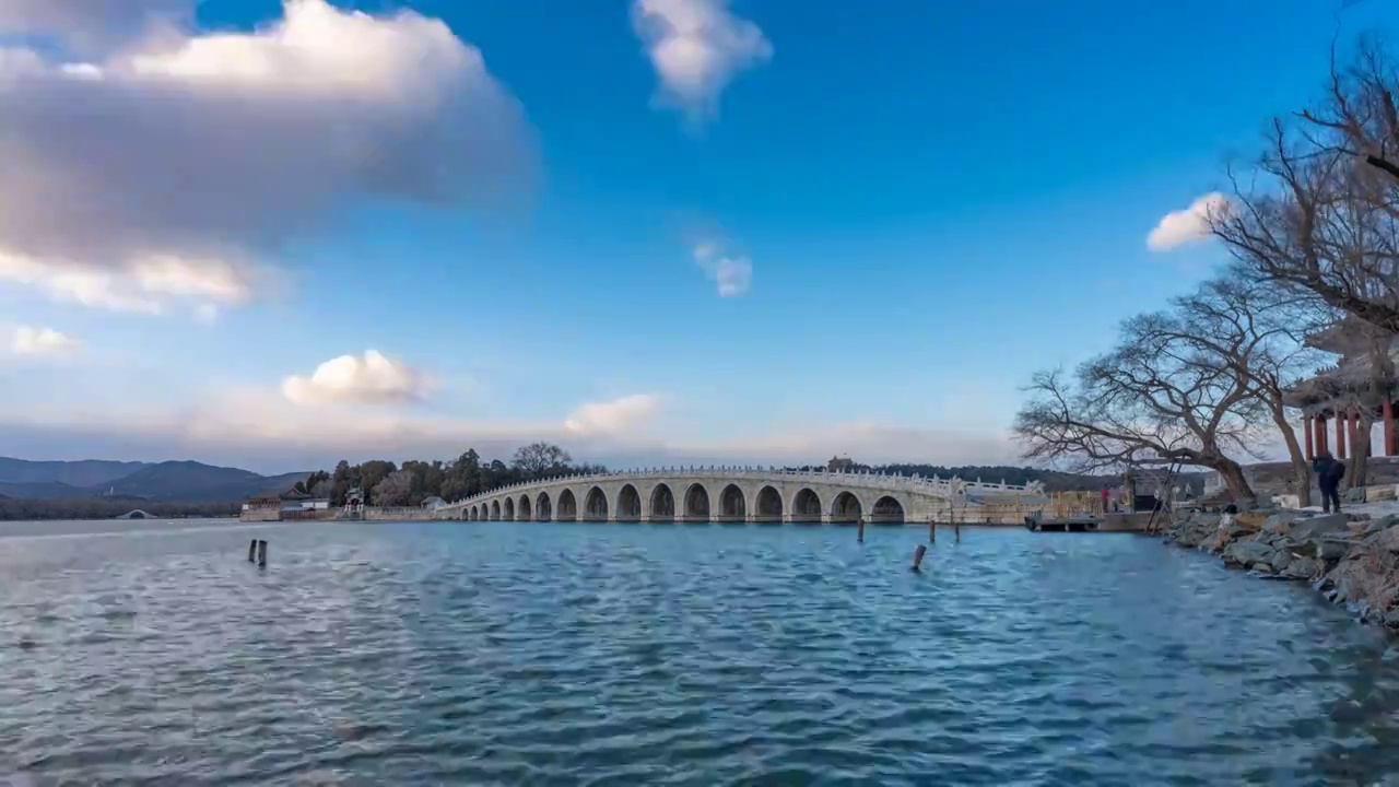 冬日颐和园十七孔桥绝美流云延时视频（4K）视频素材