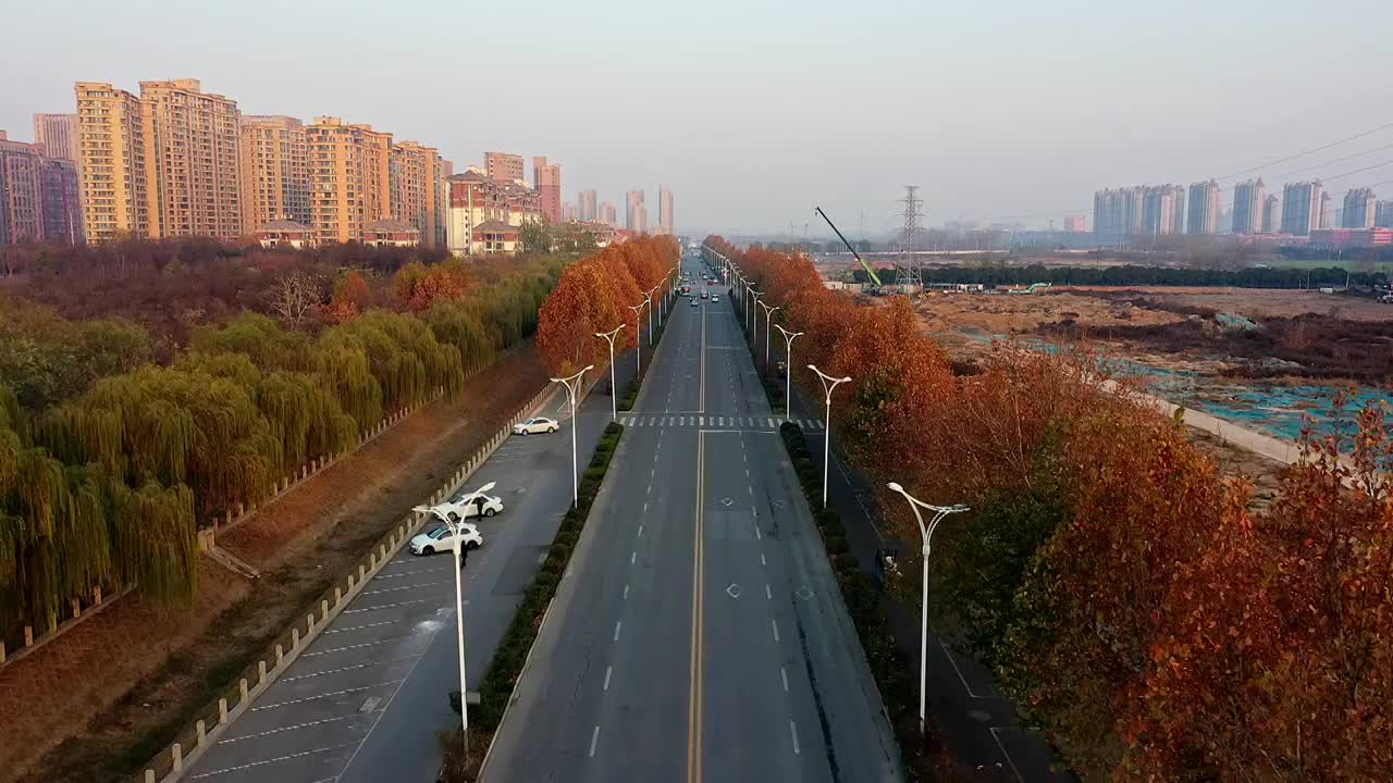 秋季城市道路航拍视频素材