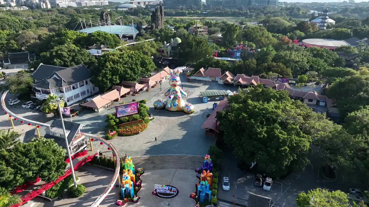 广东省深圳市南山何香凝美术馆华侨城洲际大酒店锦绣中华航拍视频素材