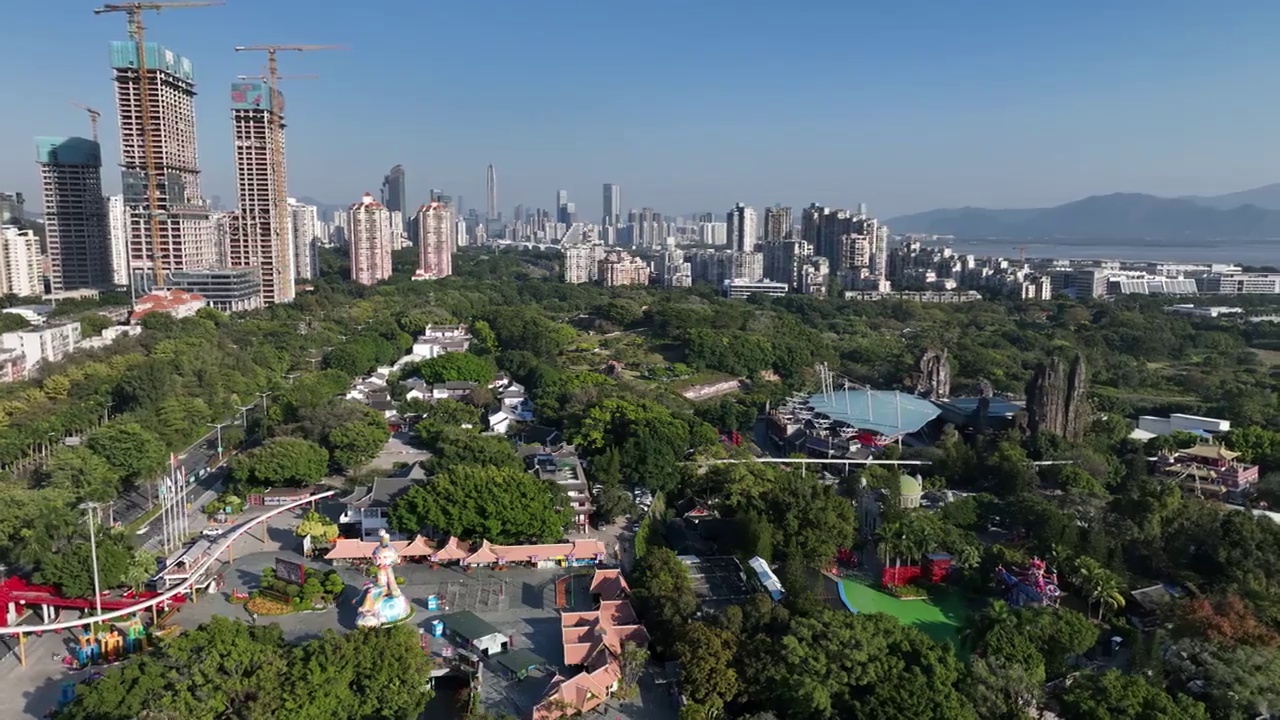 广东省深圳市南山何香凝美术馆华侨城洲际大酒店锦绣中华航拍视频素材