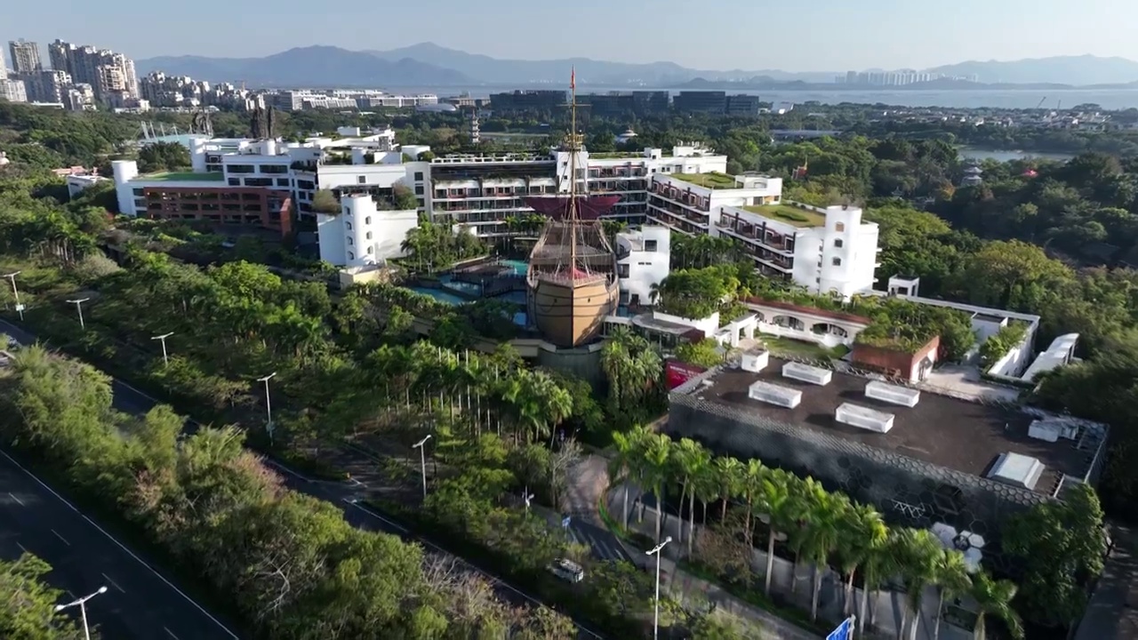 广东省深圳市南山何香凝美术馆华侨城洲际大酒店锦绣中华航拍视频素材