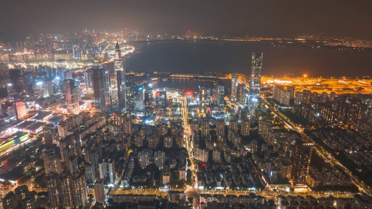 航拍鸟瞰深圳南山城市夜景延时视频素材