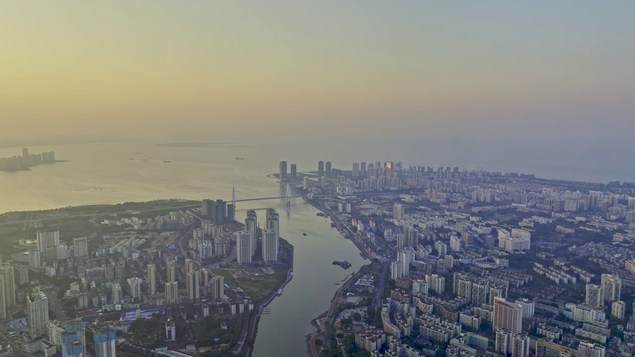 海口海甸河晚霞风光视频素材