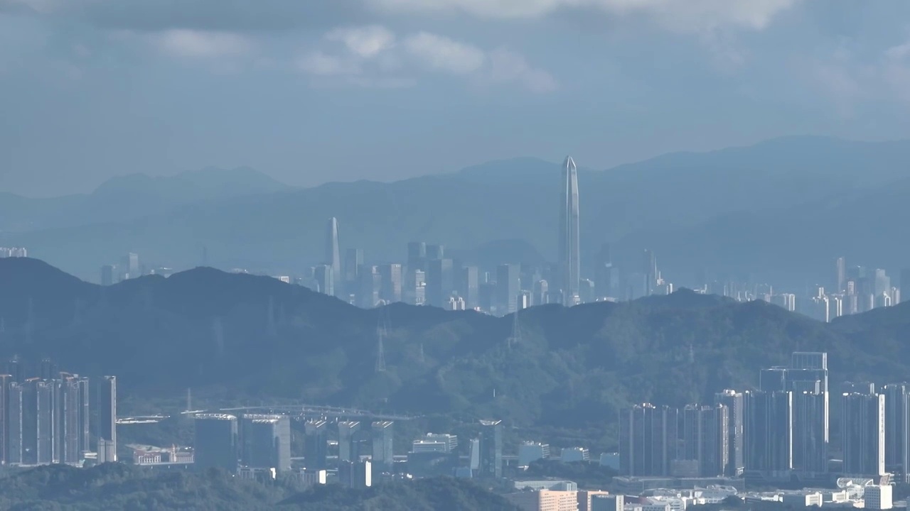 长焦视角下深圳福田CBD建筑群视频素材