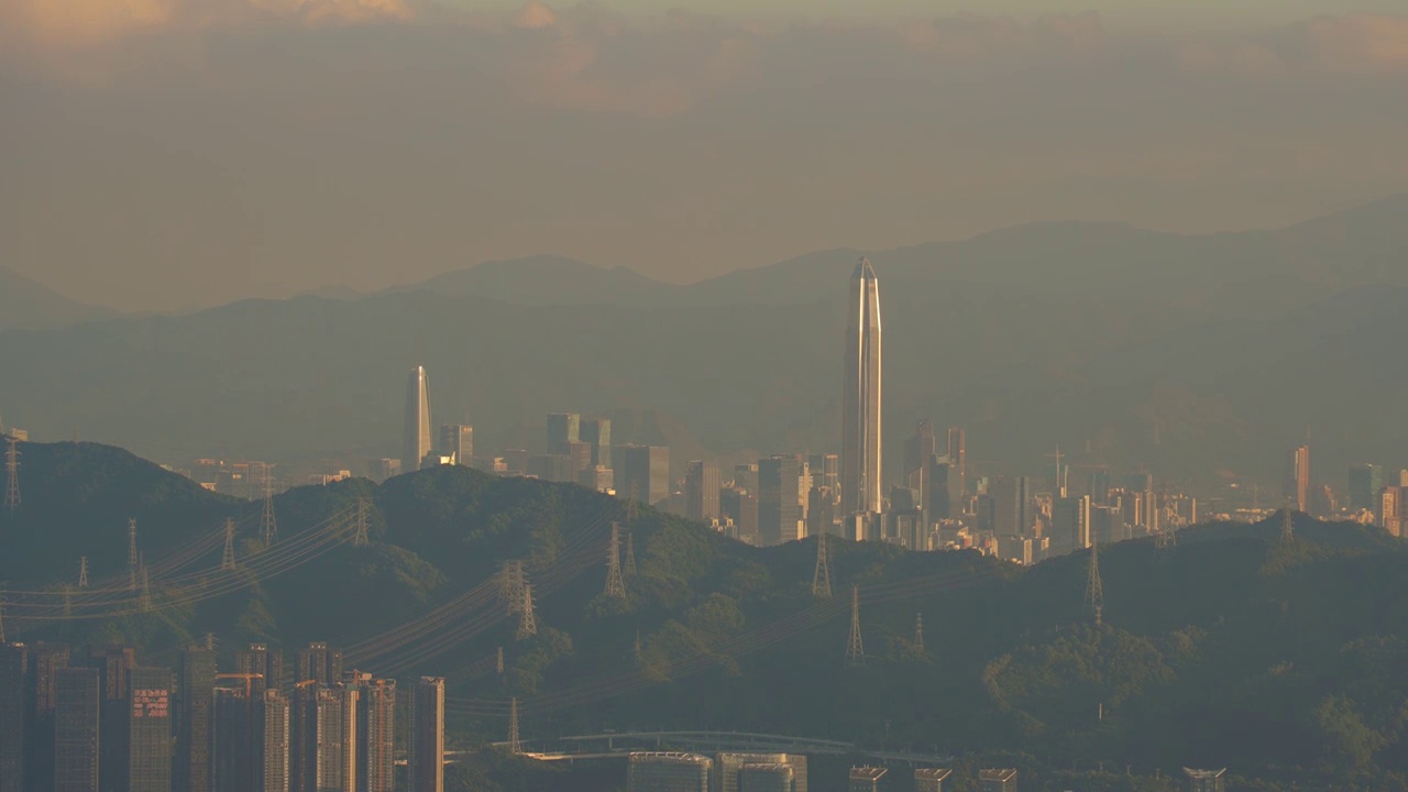 长焦视角深圳福田CBD建筑群视频素材