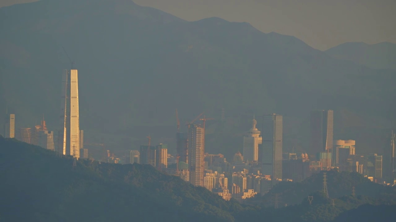 长焦视角深圳福田CBD建筑群视频素材