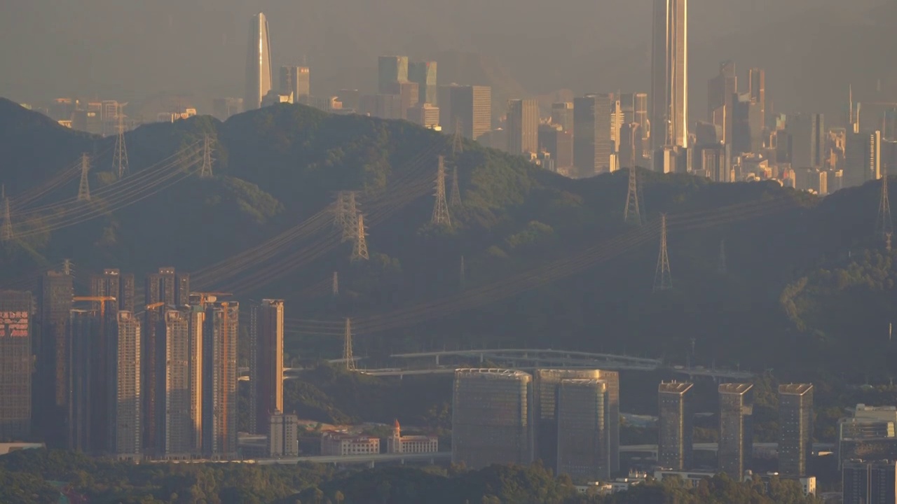 长焦视角深圳福田CBD建筑群视频素材