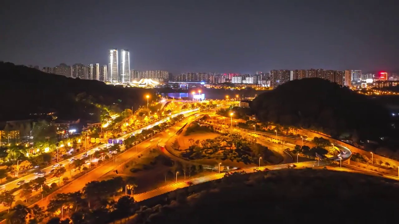 延时航拍长沙梅溪湖夜景视频素材