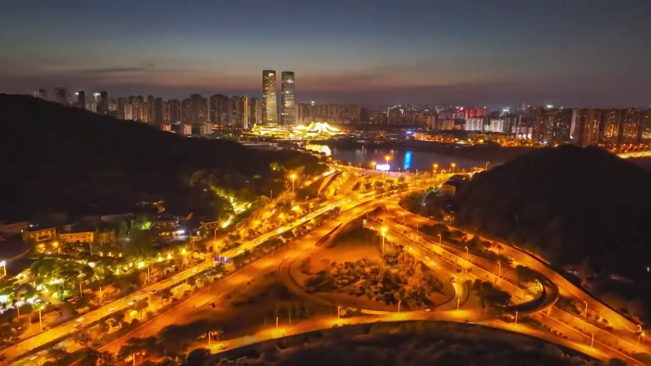 延时航拍长沙梅溪湖夜景视频素材