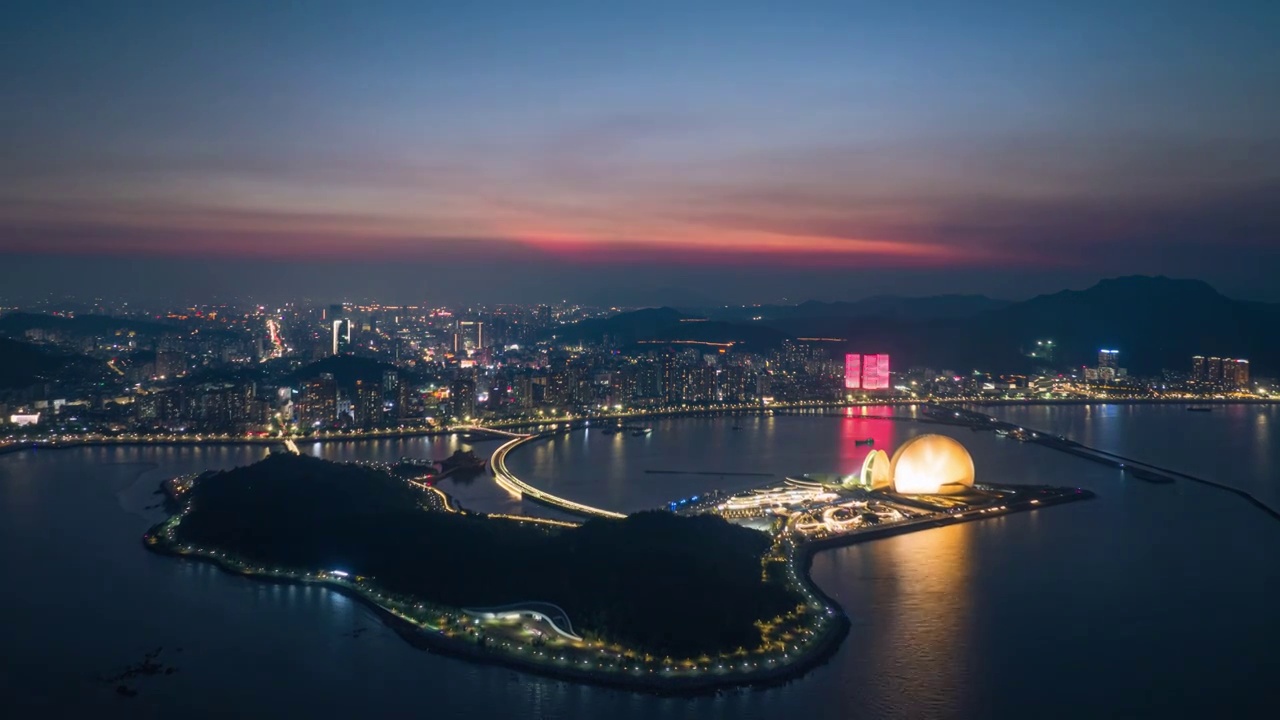 航拍珠海歌剧院夜景延时视频素材