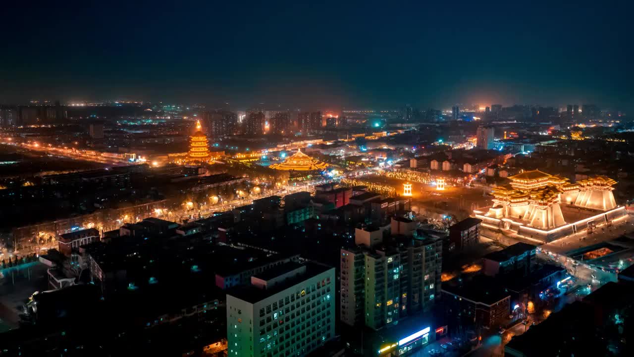 河南洛阳城市夜景航拍应天门明堂天堂视频素材