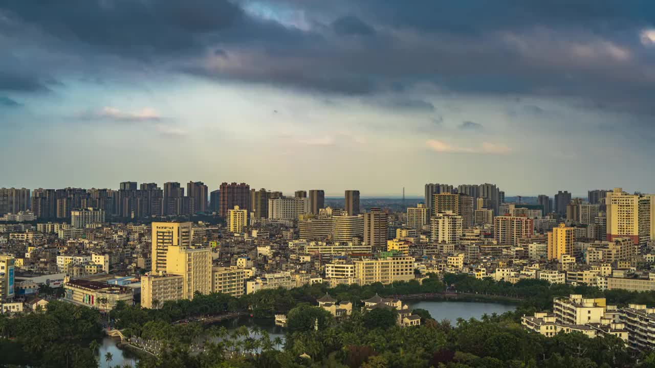 海口都市晚霞日转夜晚风光延迟视频素材