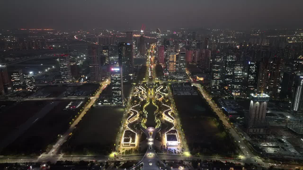 航拍杭州钱江世纪城夜景视频素材