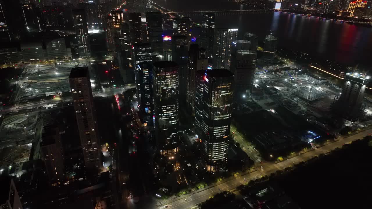 航拍杭州钱江世纪城夜景视频素材