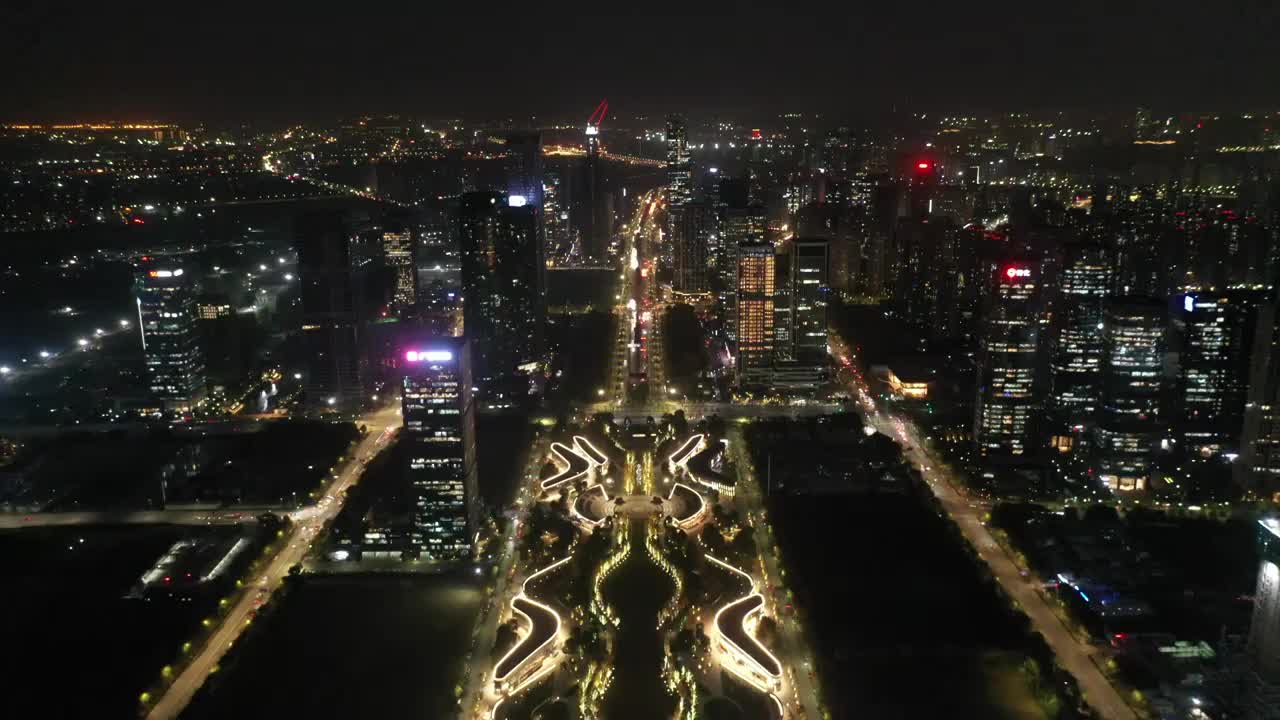 航拍杭州钱江世纪城夜景视频素材