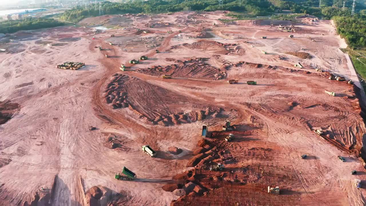 大型工地开工建设场景航拍视频素材