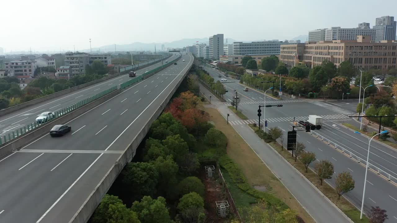 浙江义乌义东高速苏溪道路交通车流航拍合集视频素材