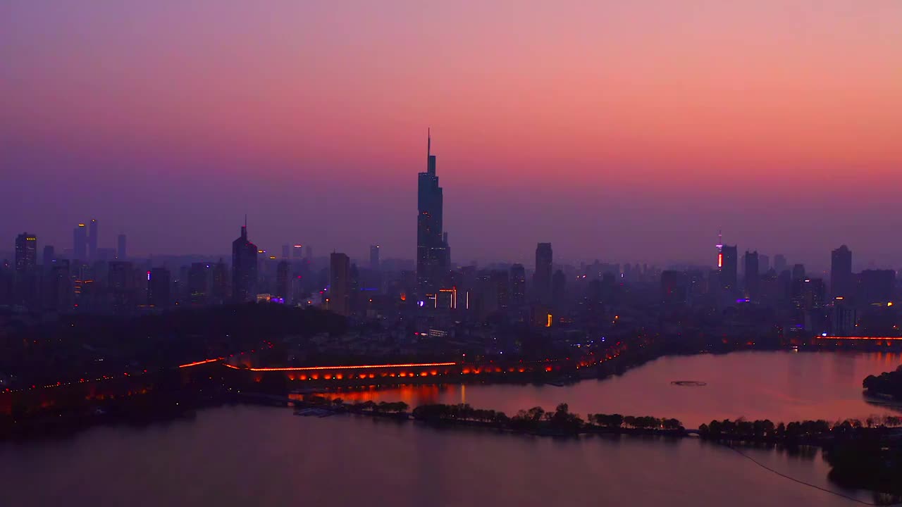 航拍南京现代城市风光夜景视频素材