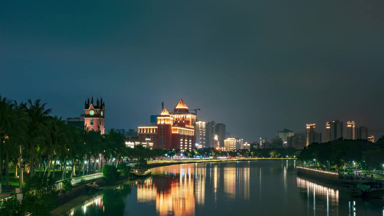 海口钟楼海甸河夜景延迟视频素材