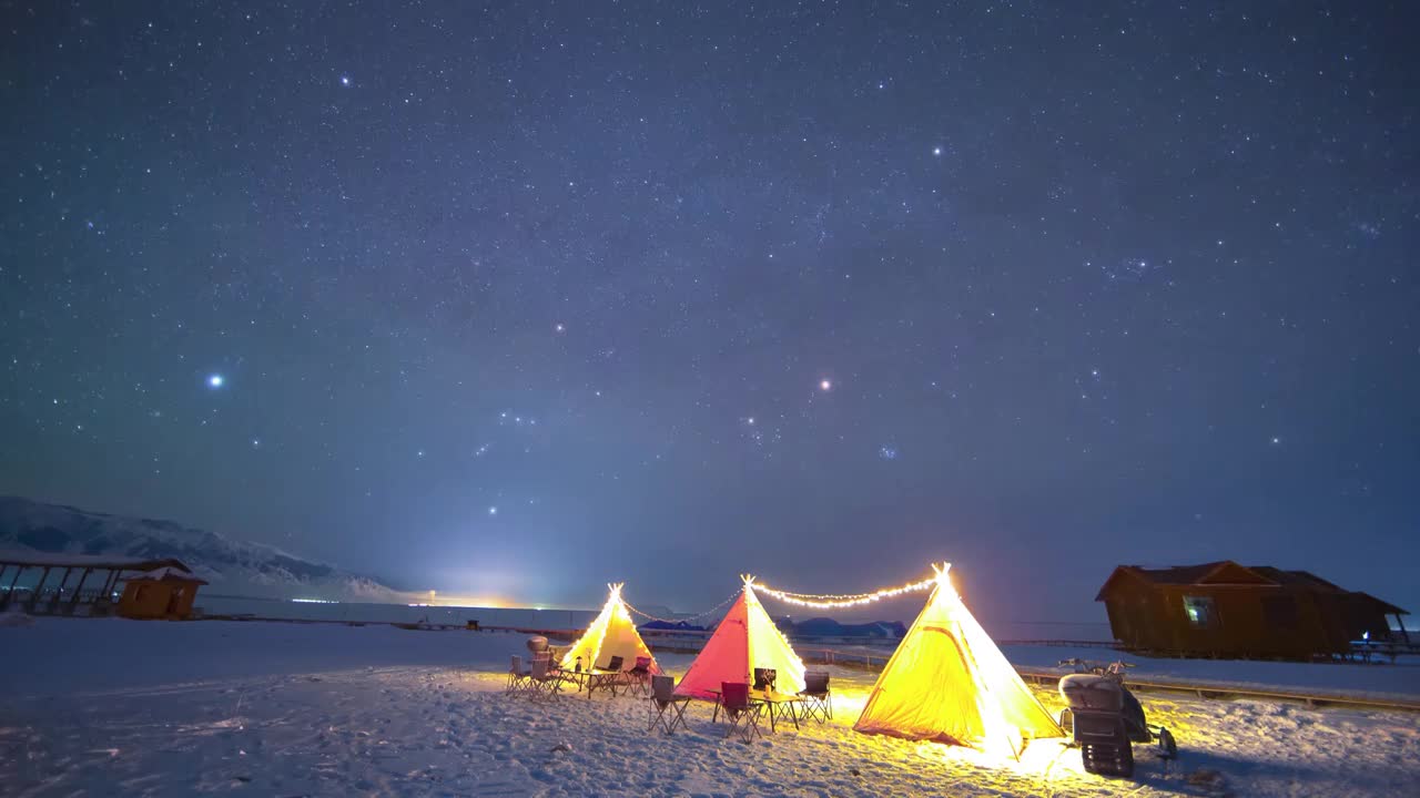 星空延时：新疆哈密天山冰雪营地视频素材