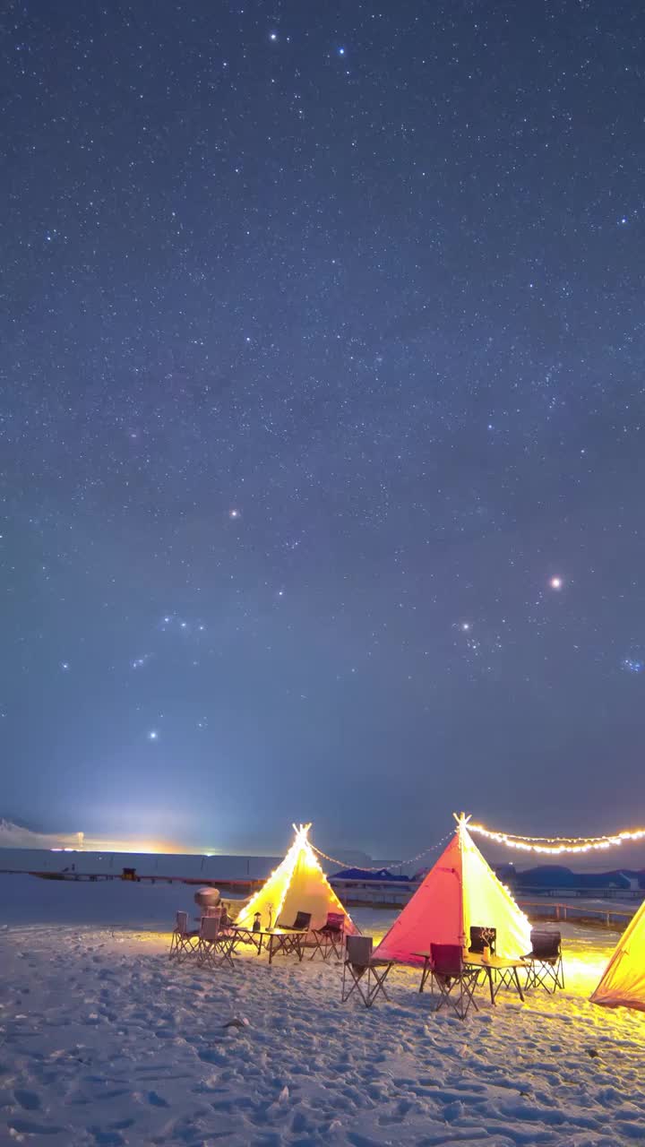 星空延时：新疆哈密天山冰雪营地视频素材