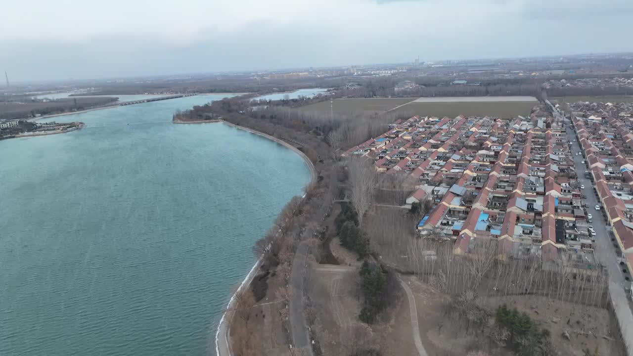 航拍东营广饶孙武湖视频素材