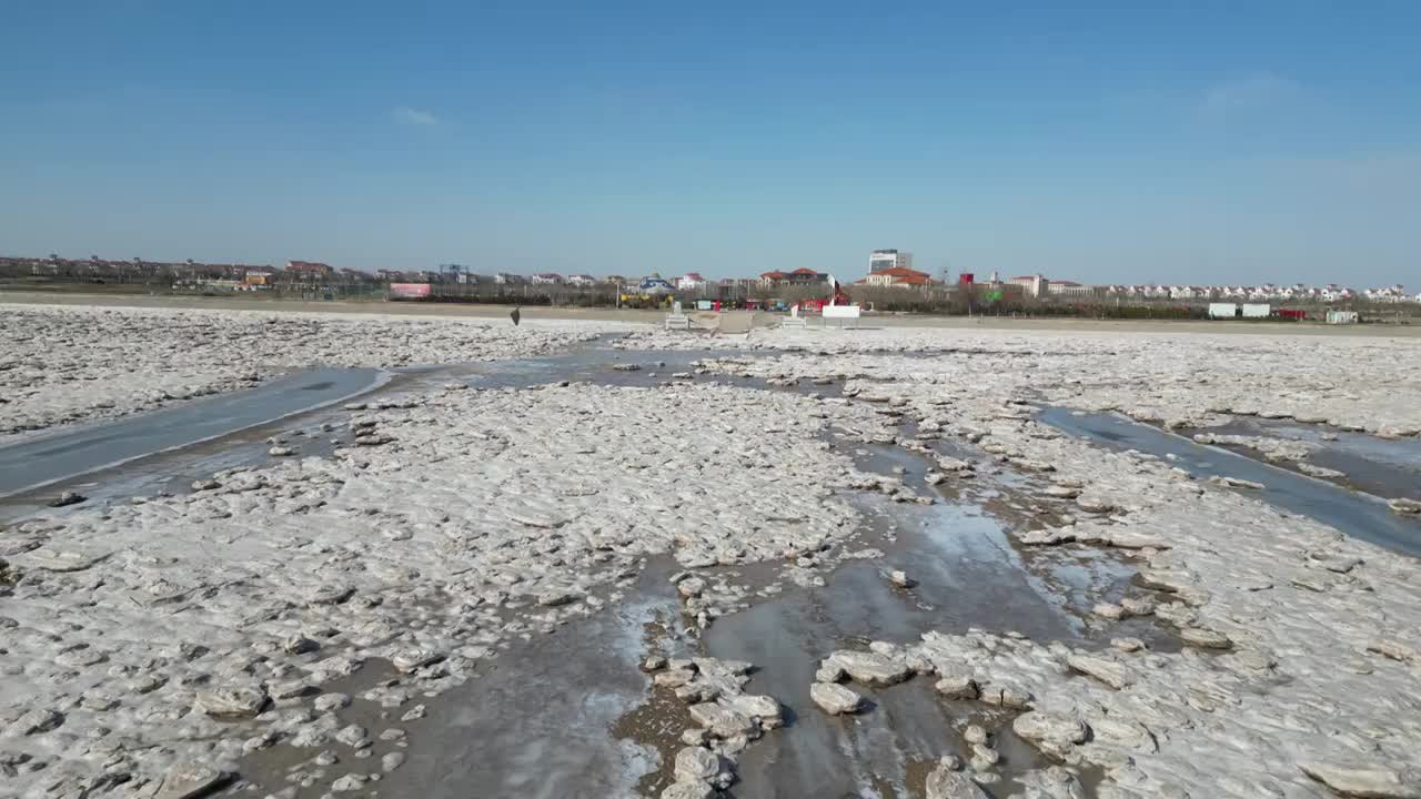 航拍冬天的东营黄河口湿地视频素材