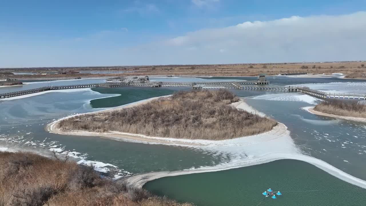 航拍冬天的东营黄河口湿地视频素材