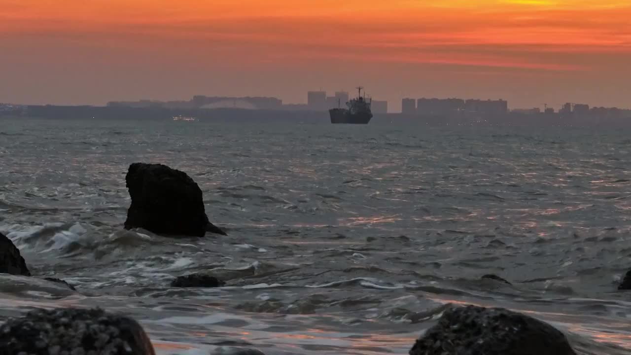 港口大海日落风光视频素材