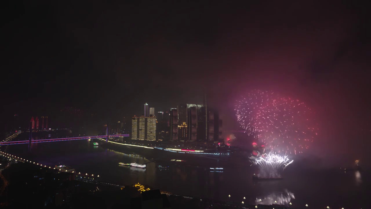 8K重庆除夕烟花灯光秀实拍视频素材