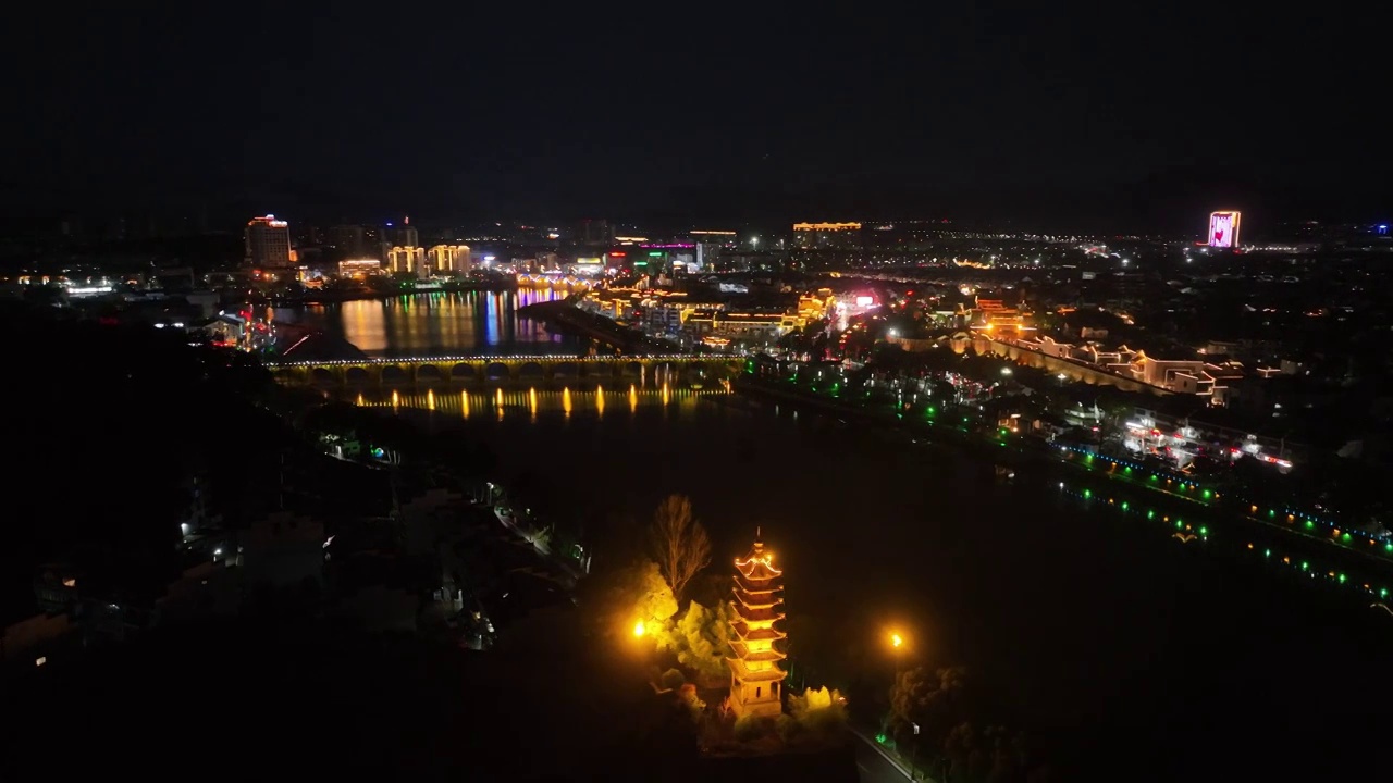 黄山市歙县徽州古城夜景视频素材