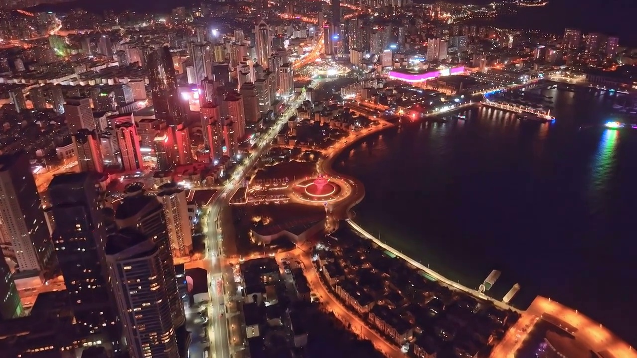 山东青岛市南区城市夜景航拍视频素材