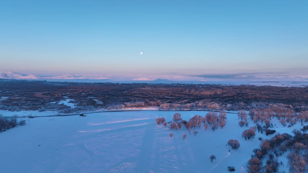 航拍内蒙古亚洲第一湿地雪景视频素材