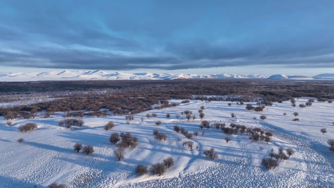 航拍内蒙古亚洲第一湿地雪景视频素材