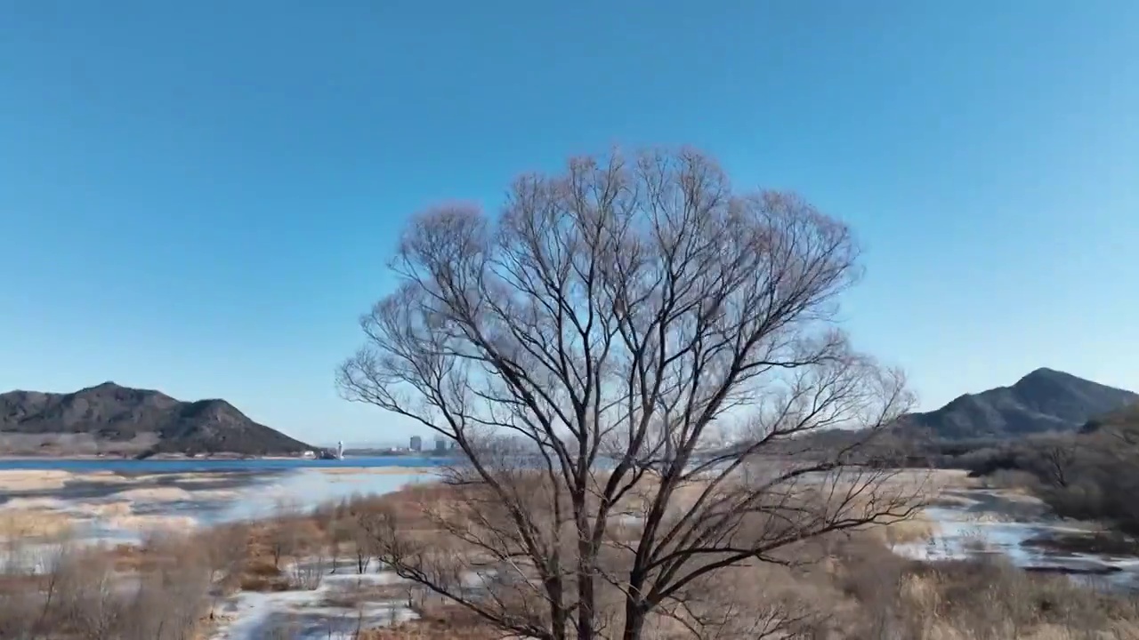 北京怀柔水库冬天航拍视频素材