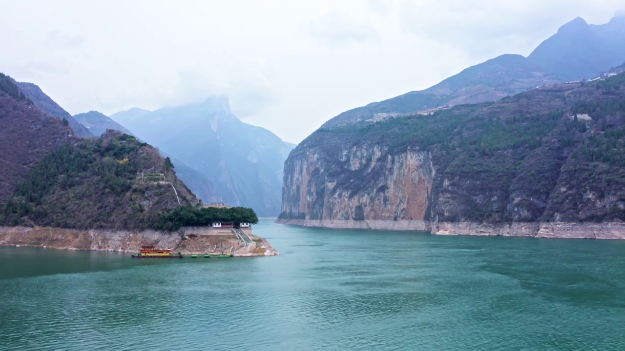 重庆奉节县瞿塘峡夔门白帝城航拍视频素材