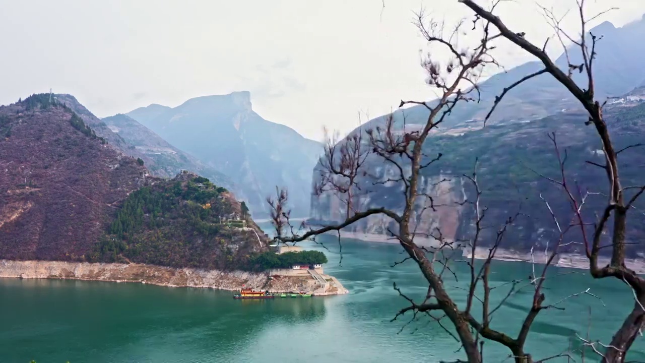 重庆奉节县瞿塘峡夔门白帝城航拍视频素材