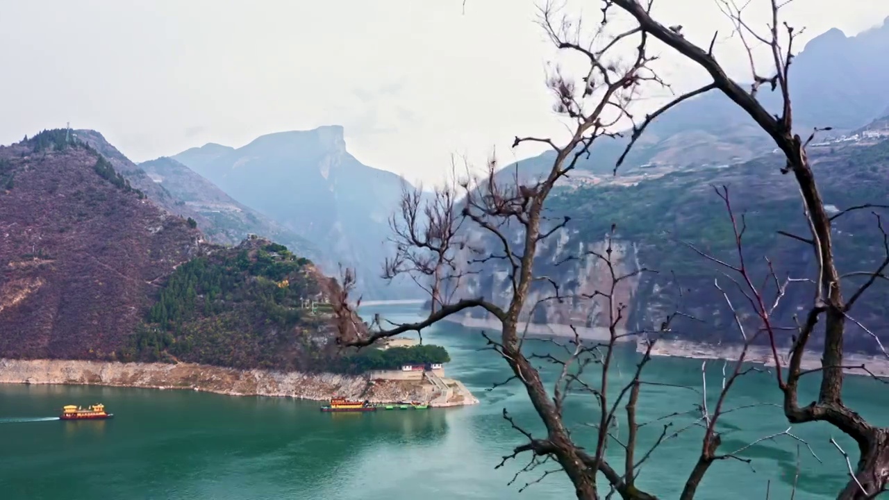 重庆奉节县瞿塘峡夔门白帝城航拍视频素材