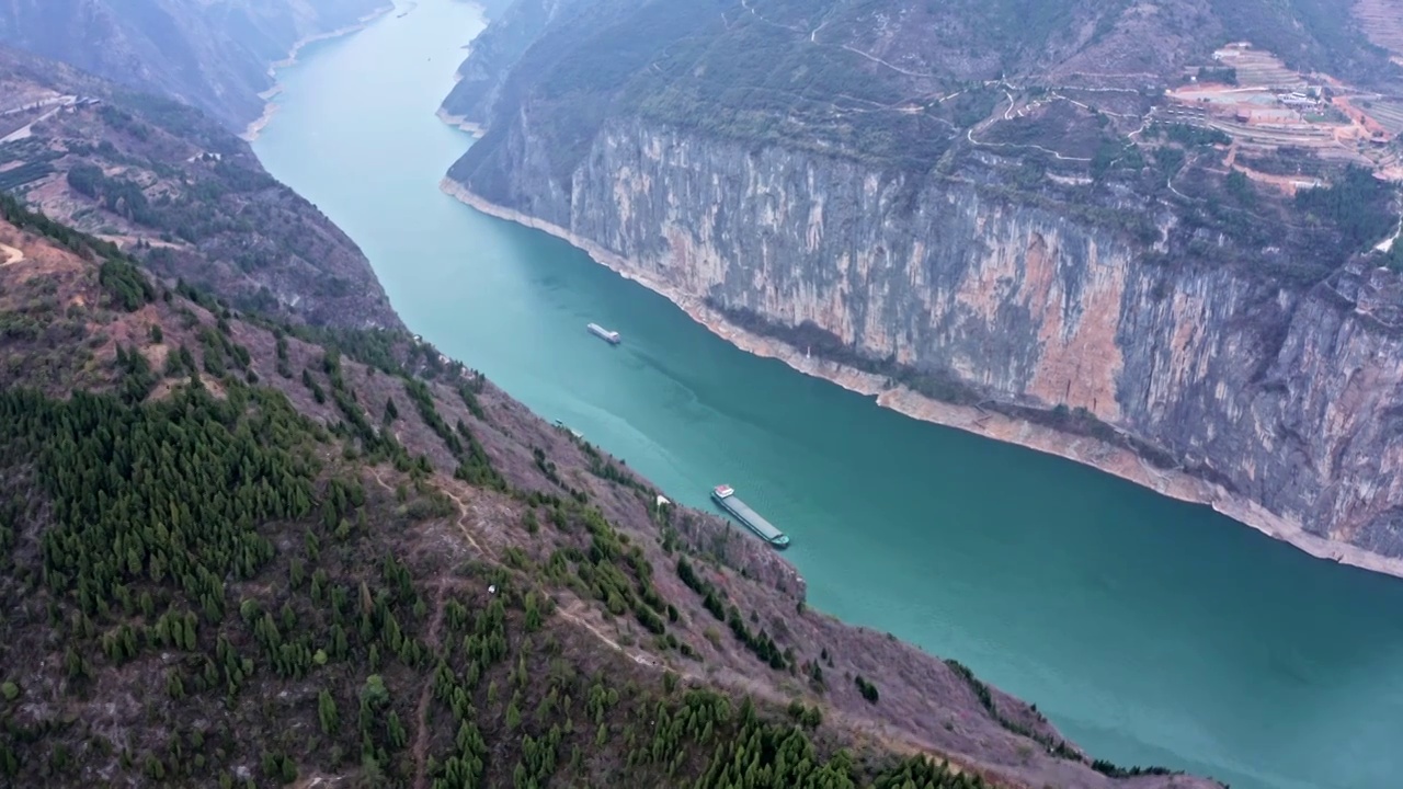 重庆奉节县瞿塘峡夔门白帝城航拍视频素材