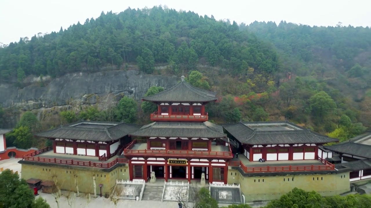 广元皇泽寺景区航拍风景视频素材