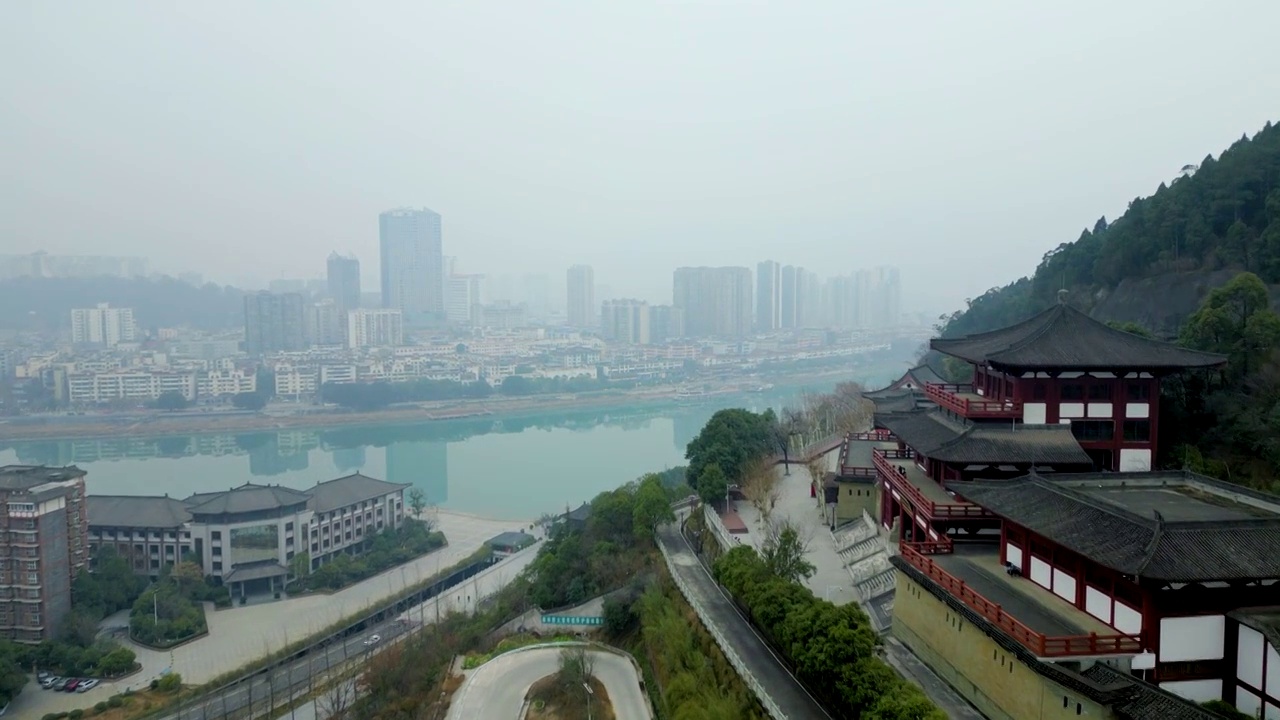 广元皇泽寺景区航拍风景视频素材