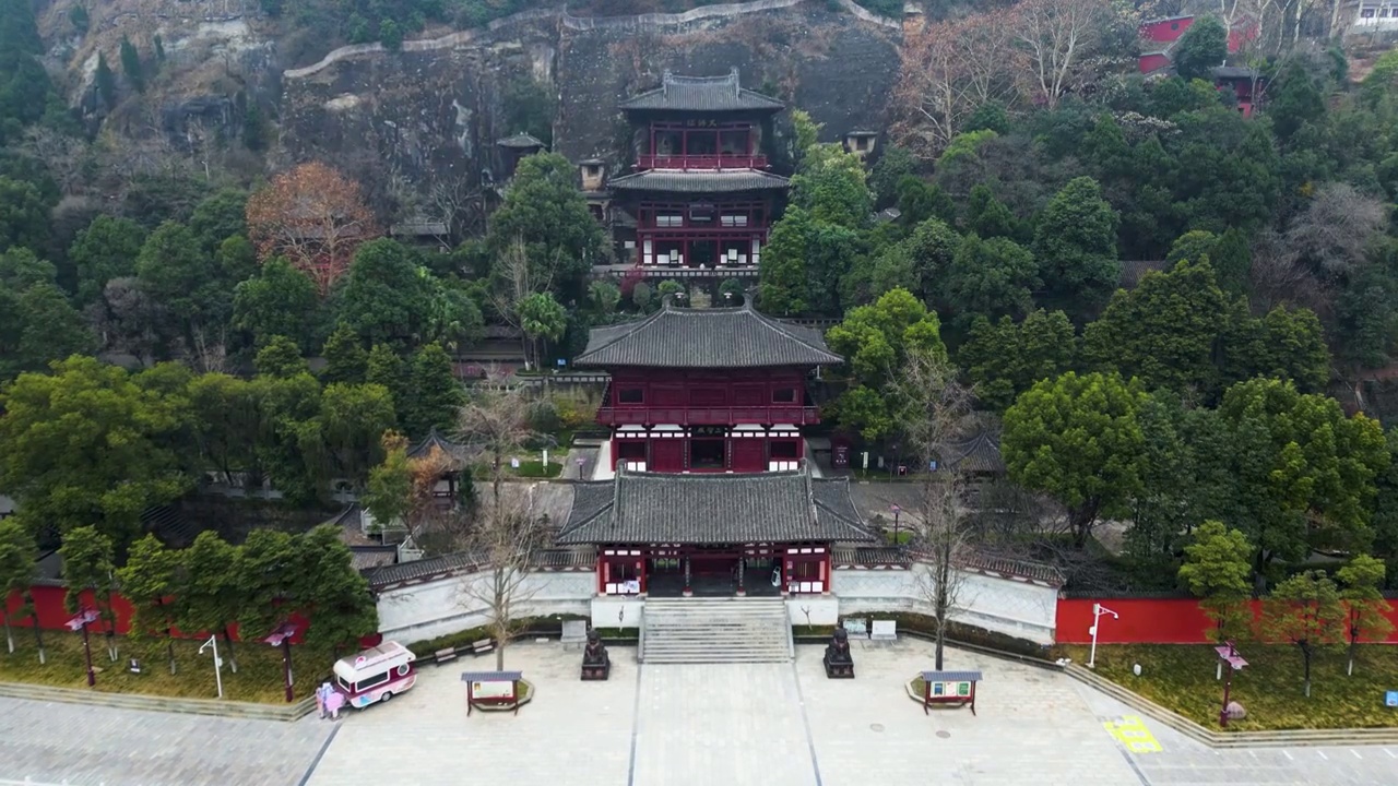 广元皇泽寺景区航拍风景视频素材