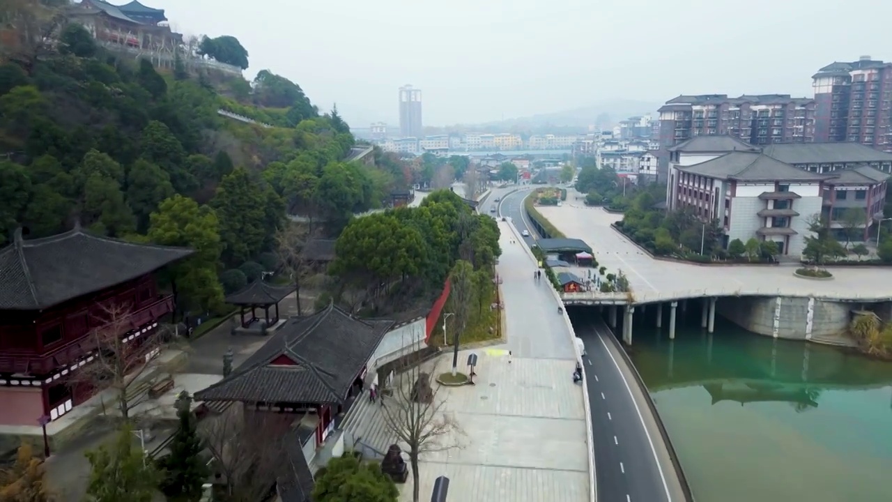 广元皇泽寺景区航拍风景视频素材