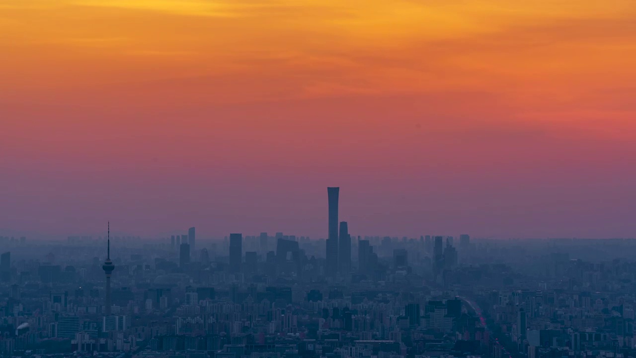 北京早晨城市天际线日出朝霞延时视频素材