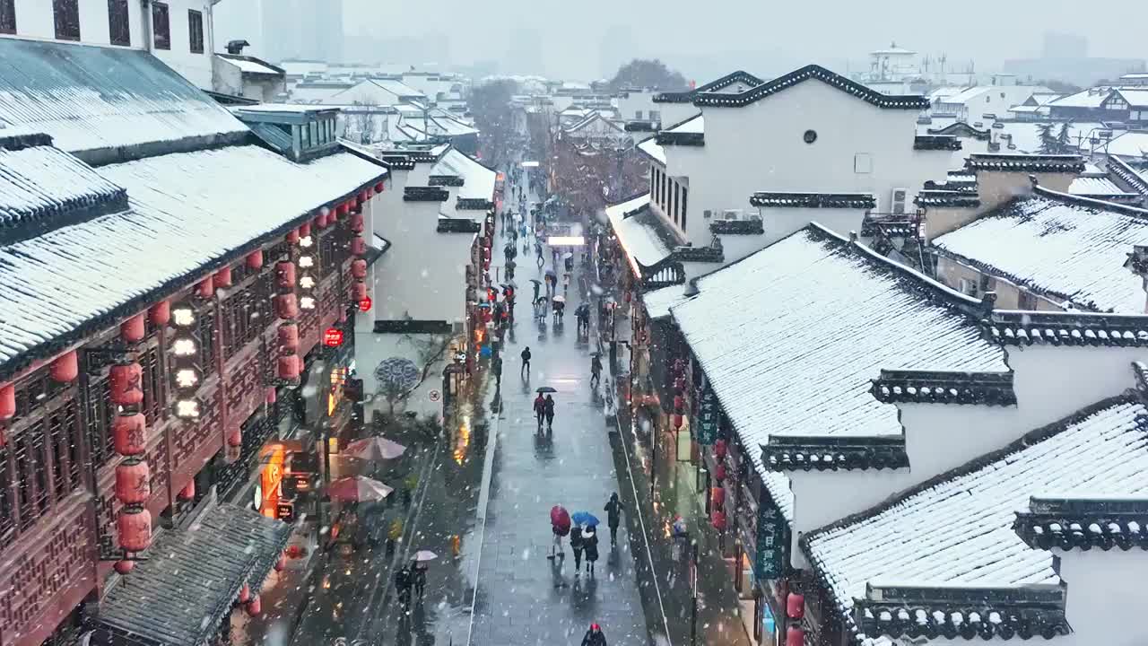 冬天雪中的南京夫子庙视频下载