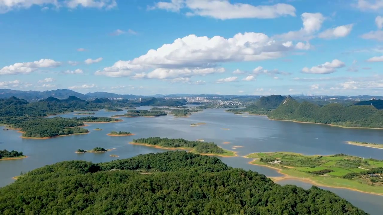 贵州省清镇市红枫湖航拍延时全景自然旅游目的地视频素材