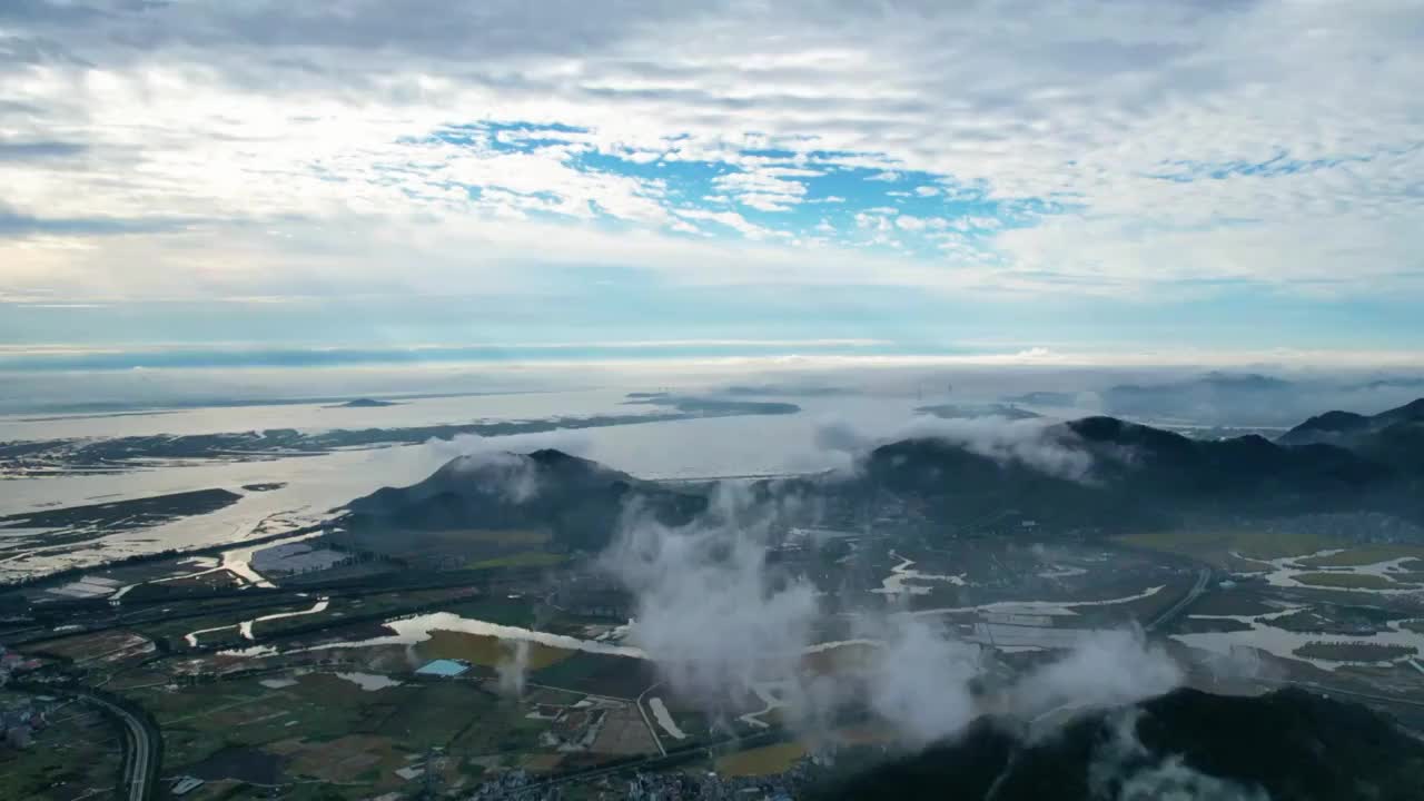 浙江雁荡山延时摄影云海仙境秋季自然风光航拍视频素材