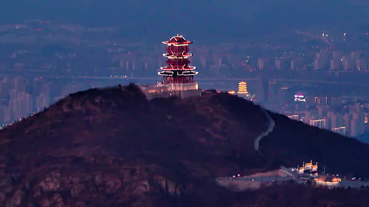 航拍北京定都阁及城市夜景视频素材