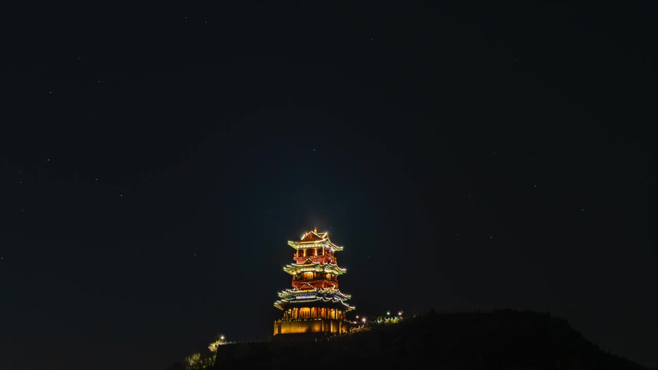 北京京西定都阁亮灯星轨视频素材