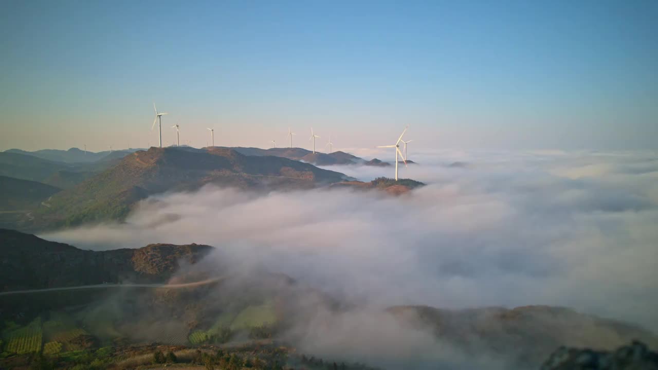 竹麻山云海风车延时视频素材